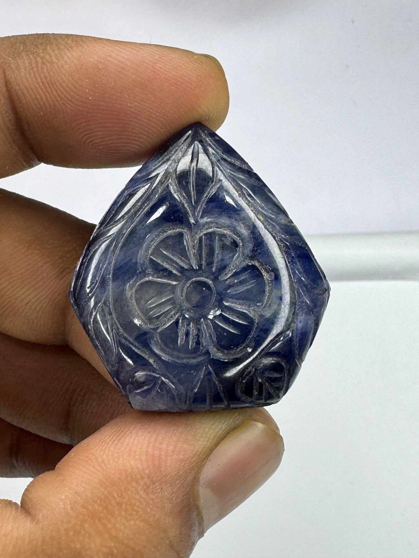 Natural Blue Sapphire Old Mughal Carving Beautiful Blue Sapphire Gemstone Natural Burma Blue Sapphire Gemstone