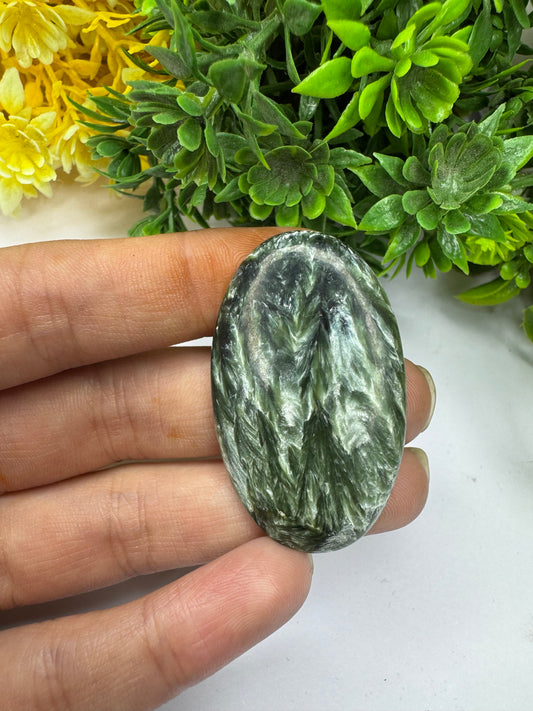 Beautiful oval cut Natural seraphinite green gemstone cabochon for jewelry making and wire wrapping