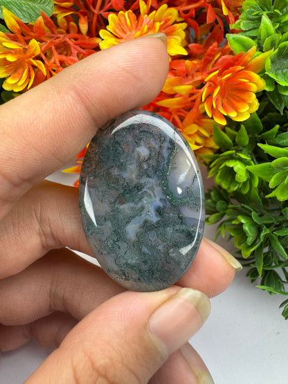 Natural moss agate gemstone cabochon for jewelry making and wire wrapping amazing oval cut moss agate cabochon