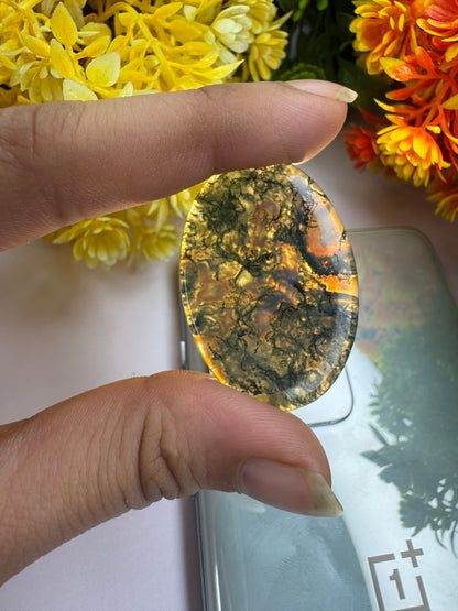 Natural moss agate gemstone cabochon for jewelry making and wire wrapping amazing oval cut moss agate cabochon