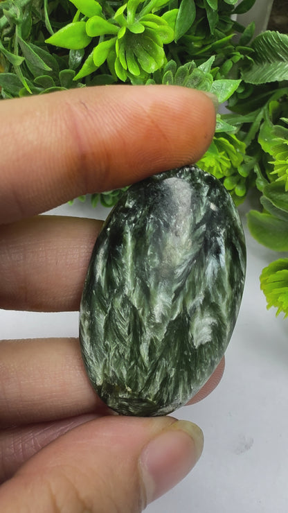 Beautiful oval cut Natural seraphinite green gemstone cabochon for jewelry making and wire wrapping