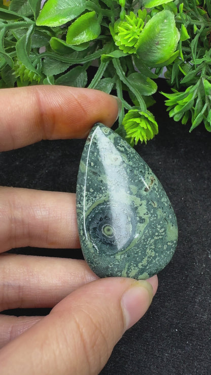 Beautiful pear Kambaba jasper gemstone cabochon for making jewelry and wire wrapping beautiful black and green  pattern jasper