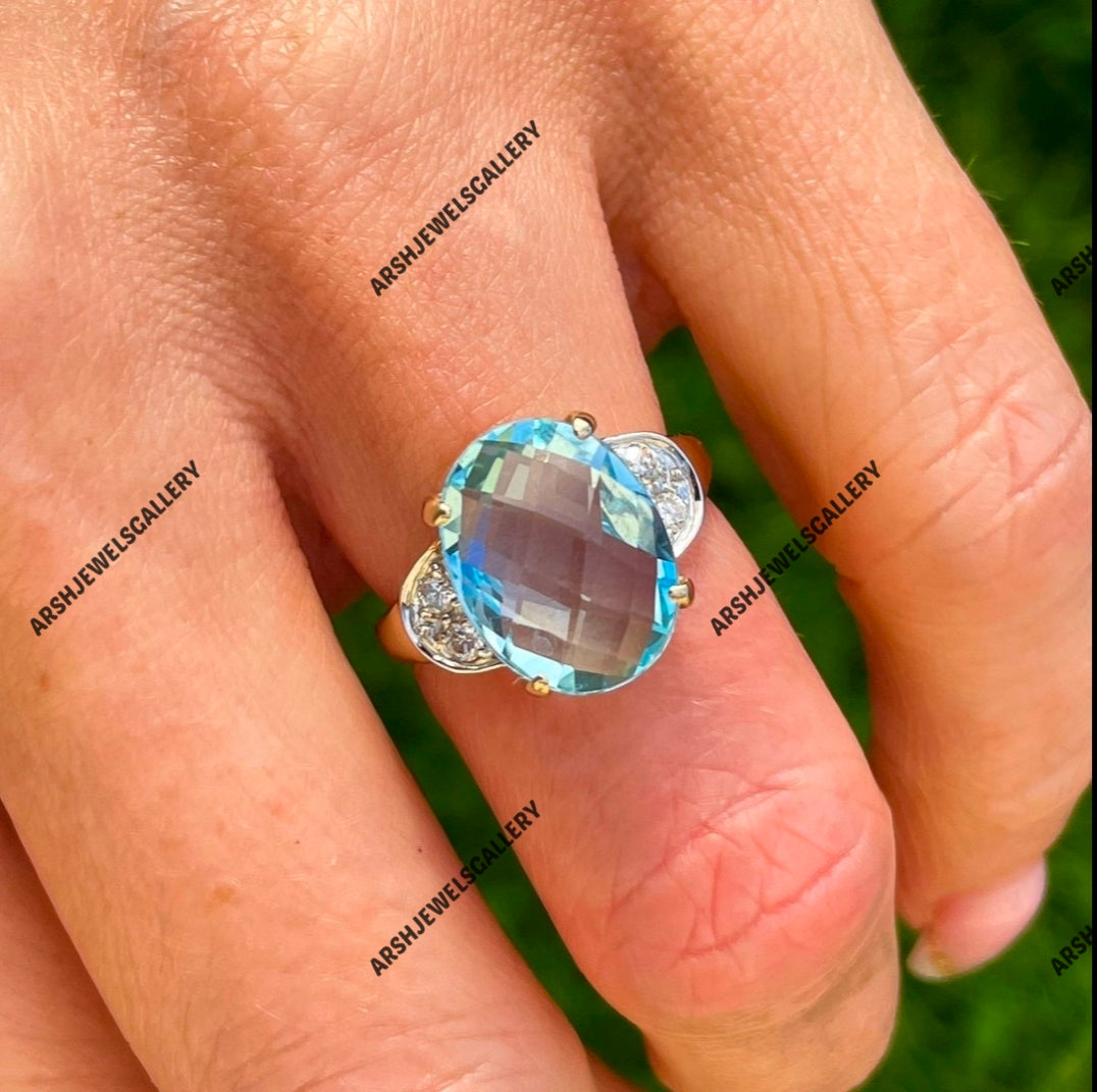 Vintage blue topaz ring 925 sterling silver beautiful three stones Blue topaz ring engagement ring wedding ring