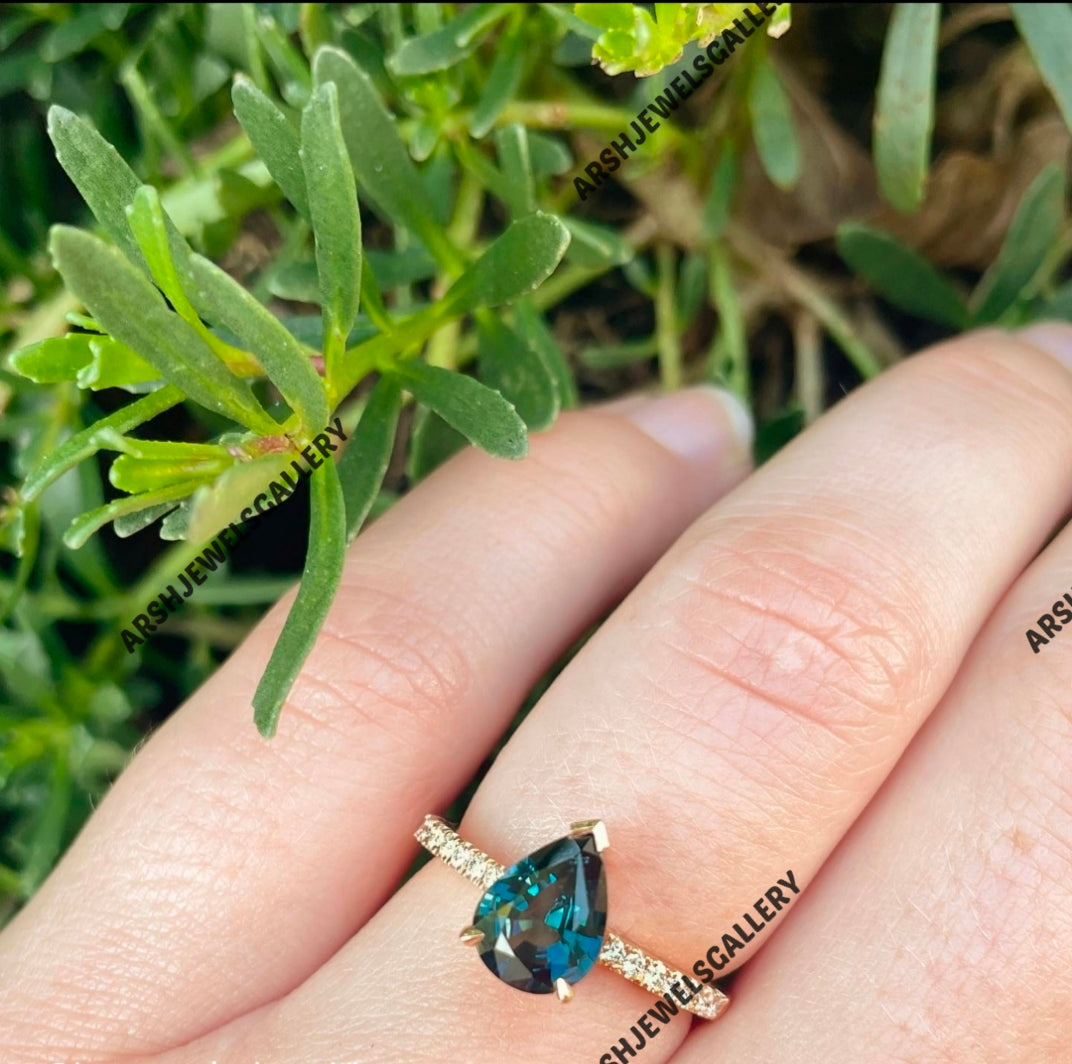 Beautiful pear cut  teal sapphire ring 925 sterling silver vintage teal sapphire stone ring engagement ring wedding ring