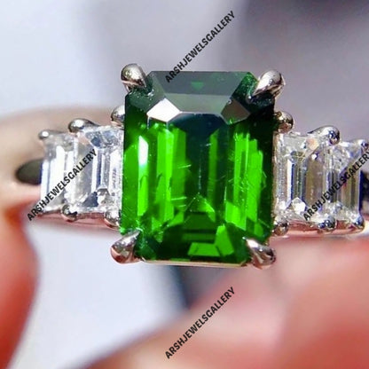 Beautiful octagon cut green tourmaline ring 925 sterling silver ring green tourmaline ring engagement ring wedding ring