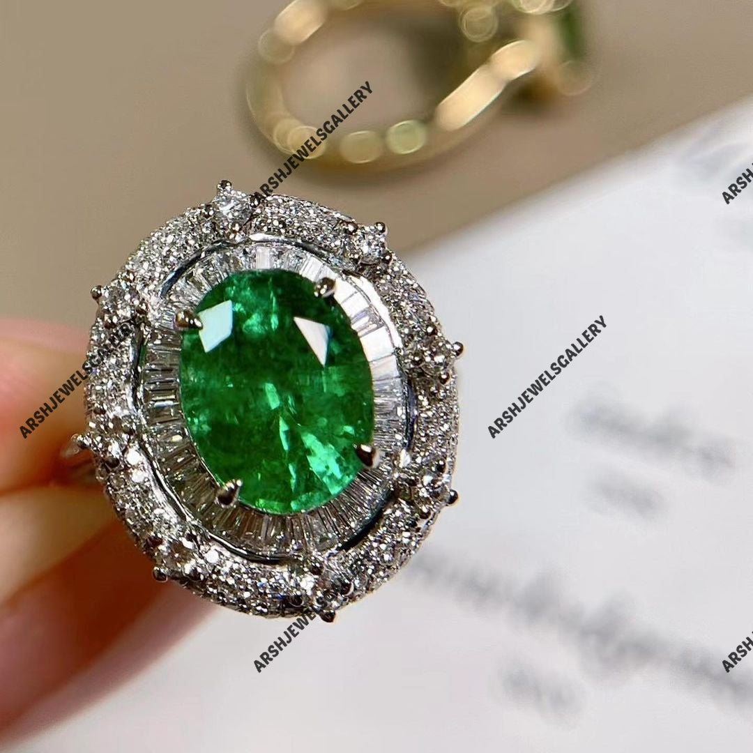 Vintage & unique design emerald ring 925 sterling silver oval cut emerald ring engagement ring wedding ring.