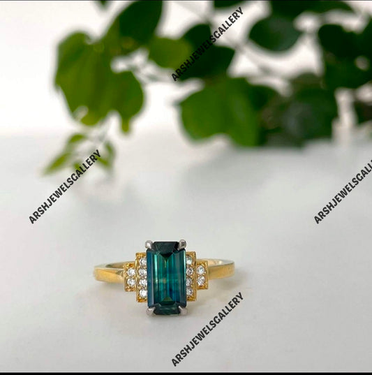 Gorgeous teal sapphire ring with elementary band 925 sterling silver ring teal green sapphire ring engagement ring wedding ring