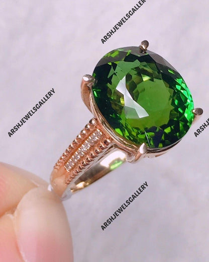 Unique design oval cut green tourmaline ring 925 sterling silver ring green tourmaline ring engagement ring wedding ring