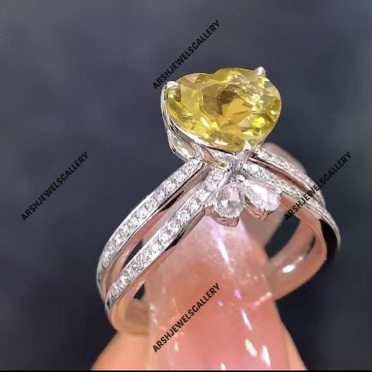 Yellow sapphire ring 925 sterling silver vintage heart cut yellow sapphire ring engagement ring wedding ring