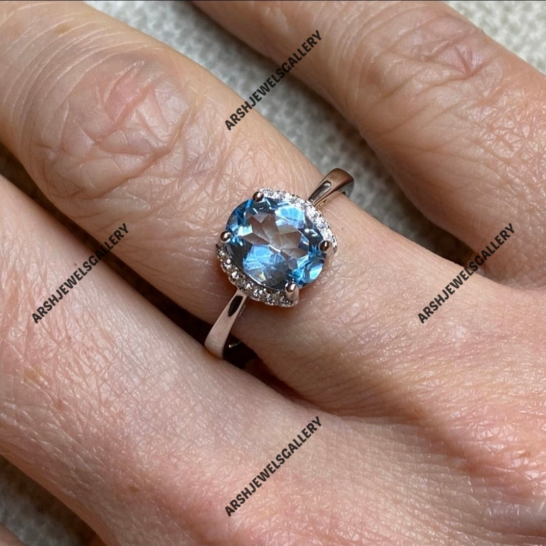 Blue topaz ring vintage topaz ring adorned with beautiful stones engagement ring 925 sterling silver wedding ring.