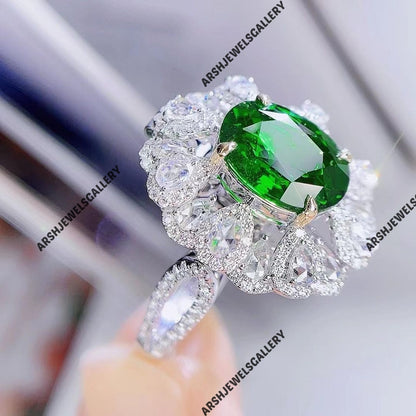 Beautiful & luxury convertible tsavorite Garnet ring unique design tsavorite Garnet ring 925 sterling silver engagement ring wedding ring.