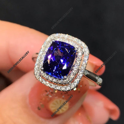 Beautiful cushion cut Tanzanite ring 925 sterling silver tanzanite ring engagement ring wedding ring.