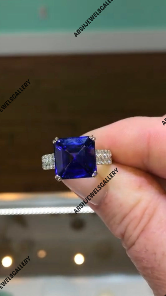 Beautiful asscher cut Tanzanite ring 925 sterling silver tanzanite ring engagement ring wedding ring.