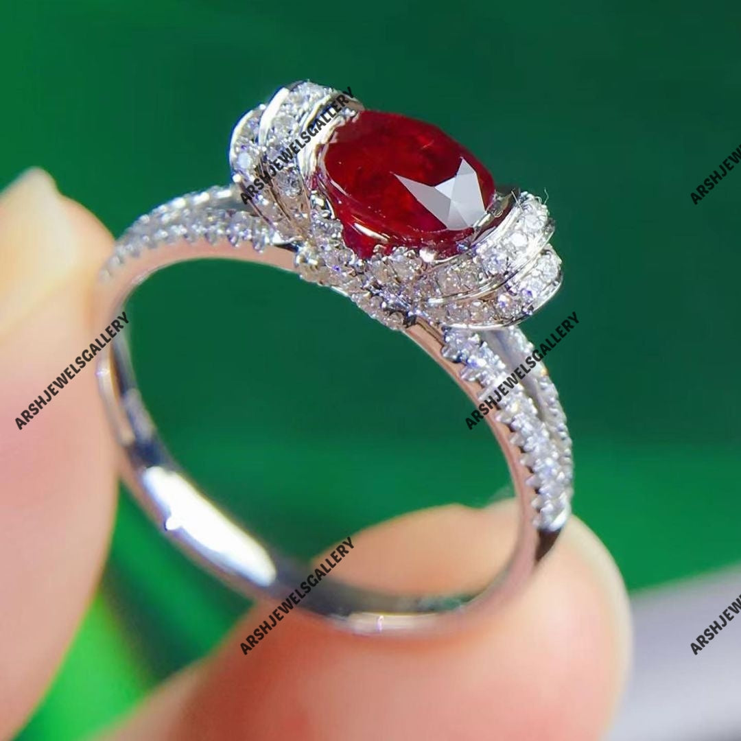 Vintage design Ruby ring 925 sterling silver gorgeous oval cut Ruby ring engagement ring wedding ring