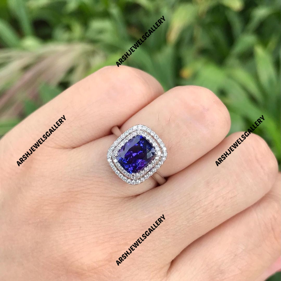 Beautiful cushion cut Tanzanite ring 925 sterling silver tanzanite ring engagement ring wedding ring.