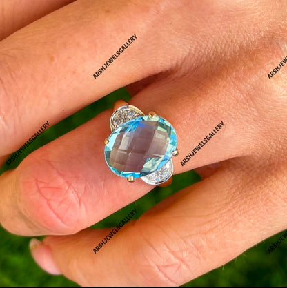 Vintage blue topaz ring 925 sterling silver beautiful three stones Blue topaz ring engagement ring wedding ring