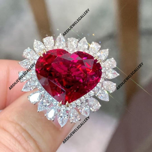 Vintage Ruby ring 925 sterling silver gorgeous heart cut Ruby ring engagement ring wedding ring