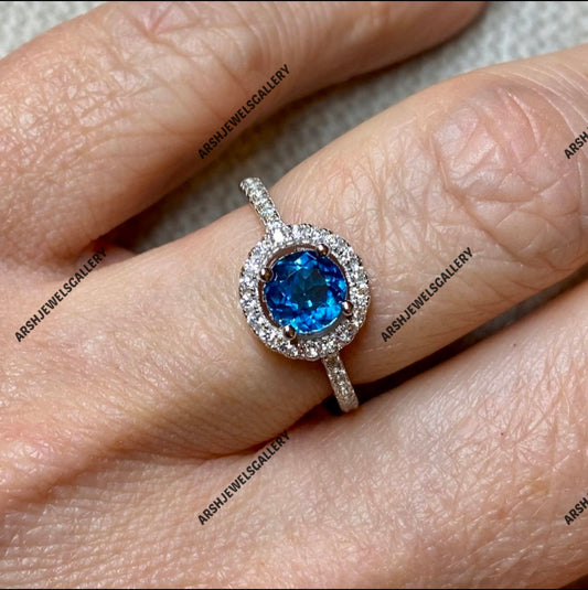 Gorgeous round cut blue topaz ring beautiful topaz ring engagement ring 925 sterling silver wedding ring.