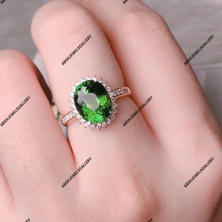 Beautiful oval cut green tourmaline ring 925 sterling silver ring vintage green tourmaline ring engagement ring wedding ring