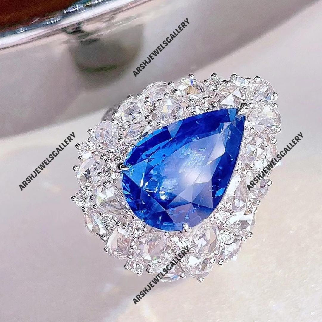 Beautiful pear cut Blue sapphire ring 925 sterling silver convertible blue sapphire ring engagement ring wedding ring