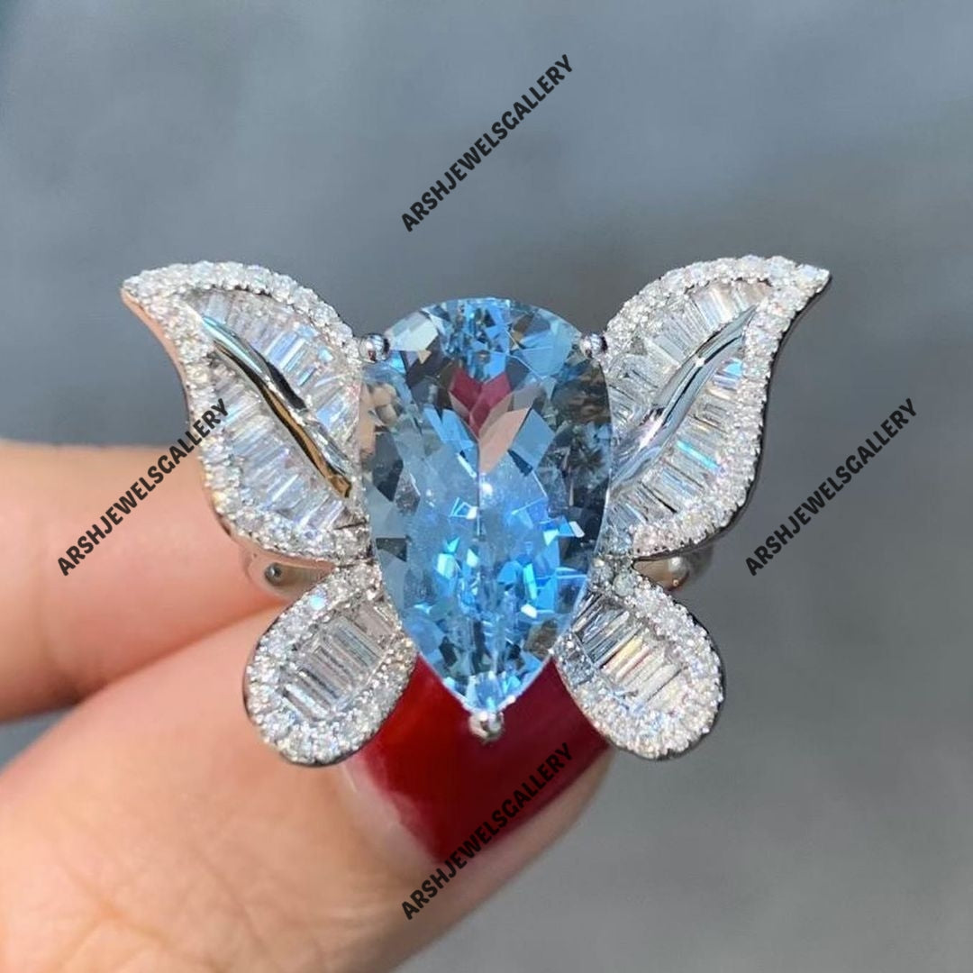 Gorgeous & luxurious pear cut aquamarine ring vintage Aquamarine ring engagement ring wedding ring