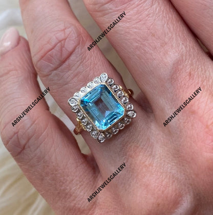 Beautiful blue topaz ring vintage topaz ring engagement ring 925 sterling silver wedding ring.