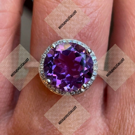 Vintage round shape amethyst ring 925 sterling silver February birthstone ring gift for her engagement ring wedding ring.