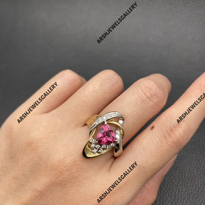 Vintage trillian cut Pink tourmaline ring 925 sterling silver unique design pink ring tourmaline ring engagement ring wedding ring