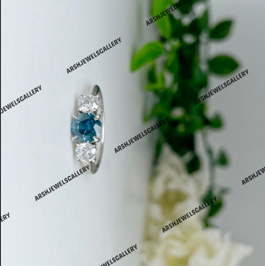 Beautiful three stones teal sapphire ring 925 sterling silver vintage teal sapphire stone ring engagement ring wedding ring