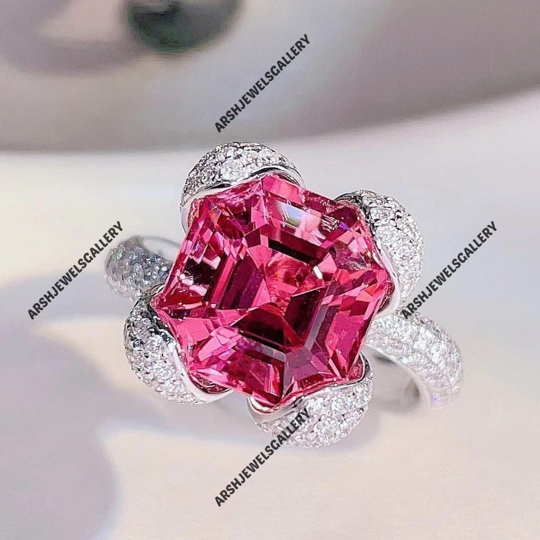 Unique & luxurious pink tourmaline ring 925 sterling silver ring vintage pink tourmaline ring engagement ring wedding ring