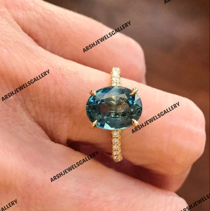 Beautiful & vintage oval cut teal sapphire ring 925 sterling silver vintage teal sapphire stone ring engagement ring wedding ring