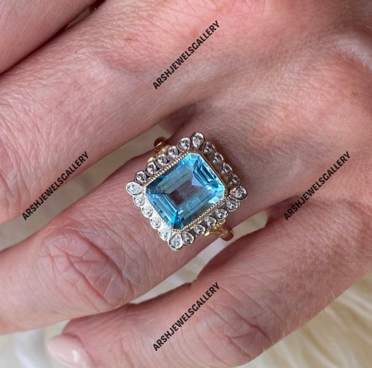 Beautiful blue topaz ring vintage topaz ring engagement ring 925 sterling silver wedding ring.