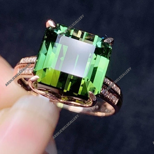 Beautiful asscher cut green tourmaline ring 925 sterling silver ring green tourmaline ring engagement ring wedding ring