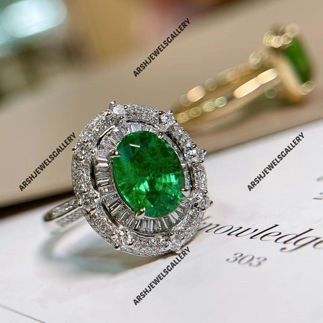 Vintage & unique design emerald ring 925 sterling silver oval cut emerald ring engagement ring wedding ring.