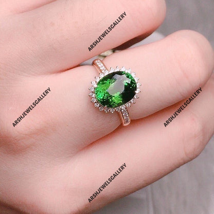 Beautiful oval cut green tourmaline ring 925 sterling silver ring vintage green tourmaline ring engagement ring wedding ring