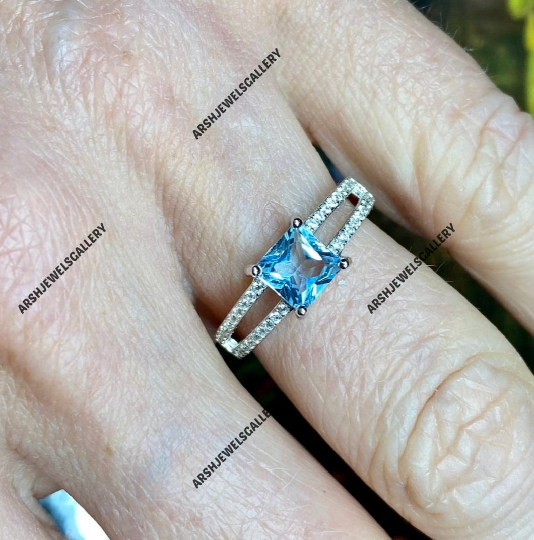 Gorgeous asscher cut blue topaz ring beautiful topaz ring engagement ring 925 sterling silver wedding ring.