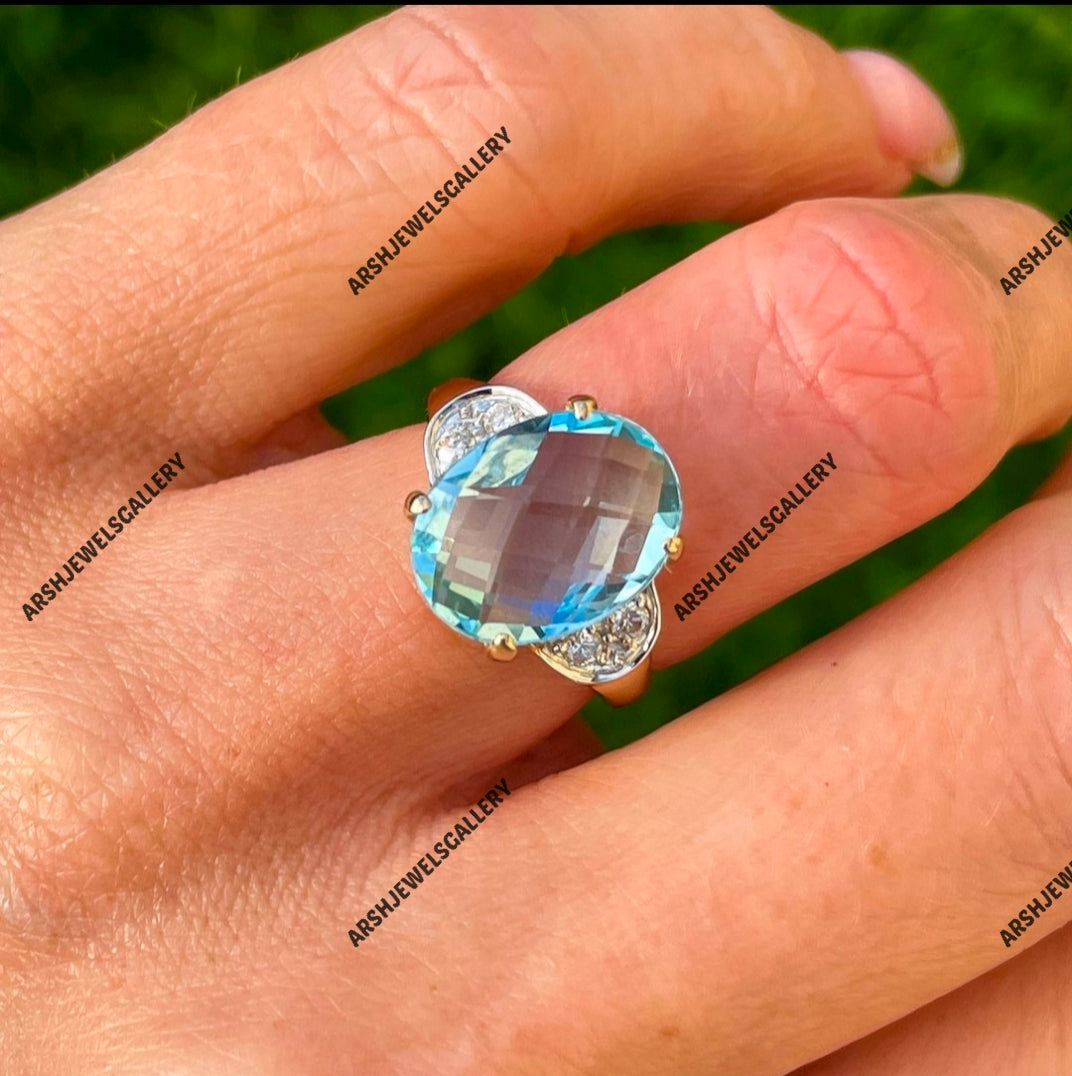 Vintage blue topaz ring 925 sterling silver beautiful three stones Blue topaz ring engagement ring wedding ring