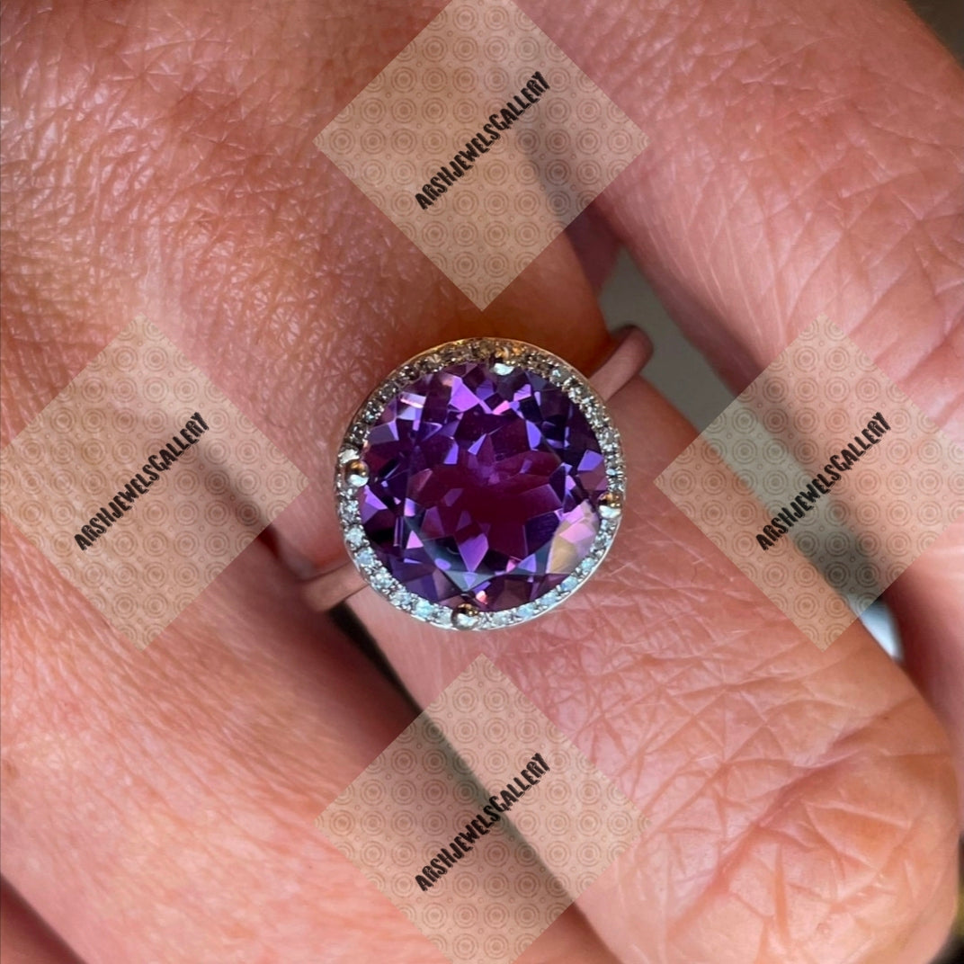 Vintage round shape amethyst ring 925 sterling silver February birthstone ring gift for her engagement ring wedding ring.