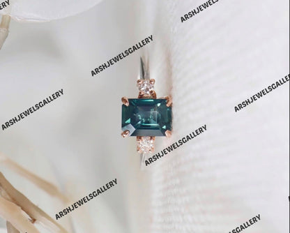 Beautiful octagon cut  teal sapphire ring 925 sterling silver vintage teal sapphire stone ring engagement ring wedding ring