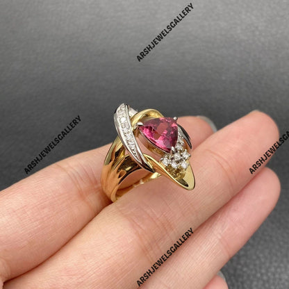 Vintage trillian cut Pink tourmaline ring 925 sterling silver unique design pink ring tourmaline ring engagement ring wedding ring