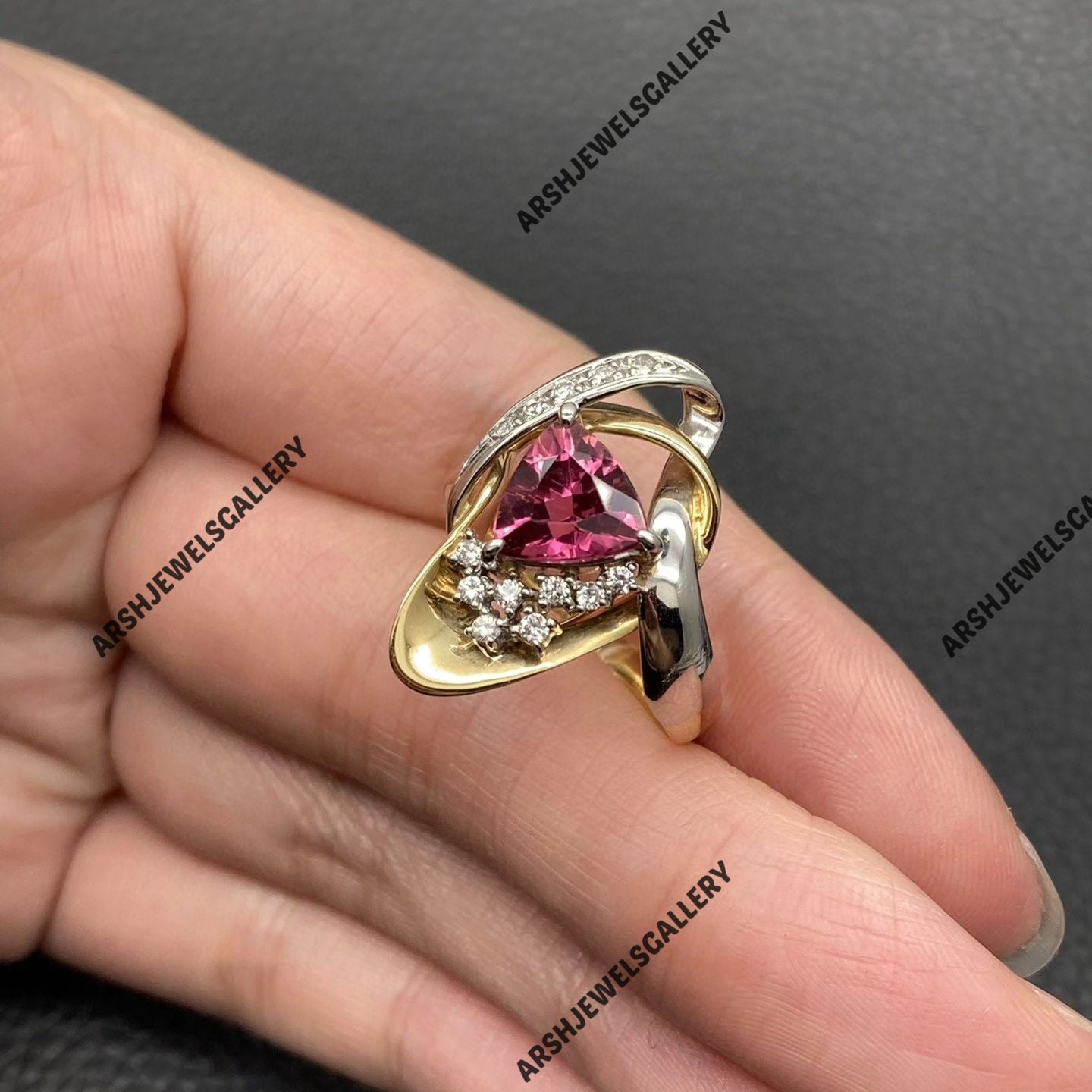 Vintage trillian cut Pink tourmaline ring 925 sterling silver unique design pink ring tourmaline ring engagement ring wedding ring