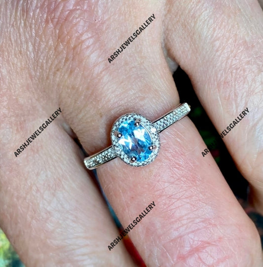 Gorgeous oval cut blue topaz ring 925 sterling silver beautiful Blue topaz ring engagement ring wedding ring