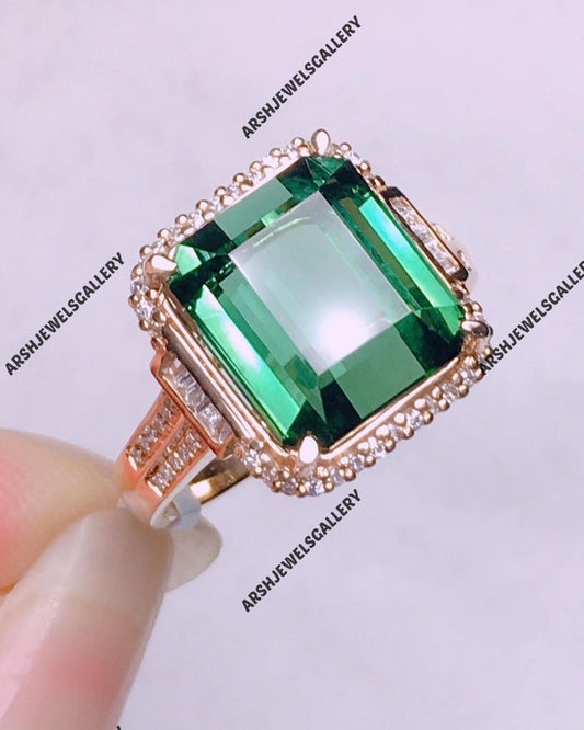 Beautiful octagon cut green tourmaline ring 925 sterling silver ring green tourmaline ring engagement ring wedding ring