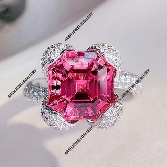 Unique & luxurious pink tourmaline ring 925 sterling silver ring vintage pink tourmaline ring engagement ring wedding ring