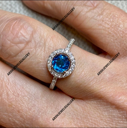 Gorgeous round cut blue topaz ring beautiful topaz ring engagement ring 925 sterling silver wedding ring.