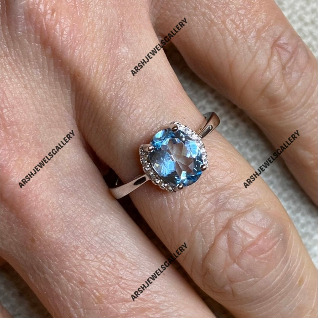 Blue topaz ring vintage topaz ring adorned with beautiful stones engagement ring 925 sterling silver wedding ring.