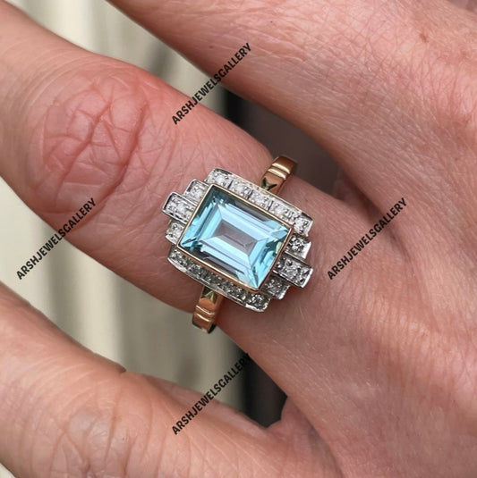 Vintage blue topaz ring beautiful topaz ring engagement ring 925 sterling silver wedding ring.