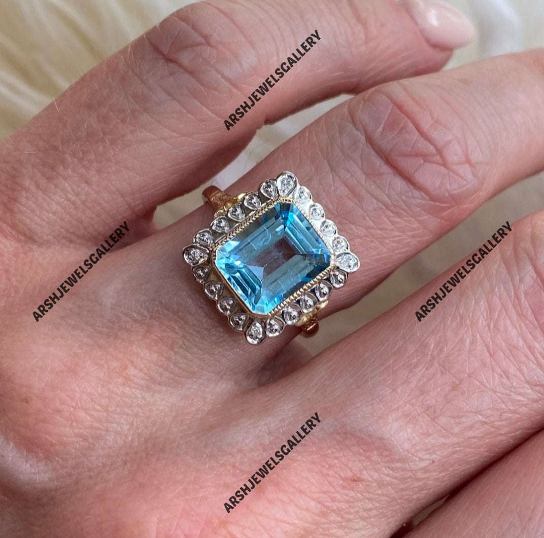 Beautiful blue topaz ring vintage topaz ring engagement ring 925 sterling silver wedding ring.