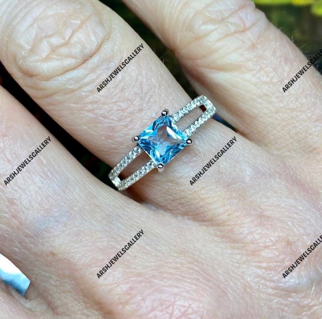 Gorgeous asscher cut blue topaz ring beautiful topaz ring engagement ring 925 sterling silver wedding ring.