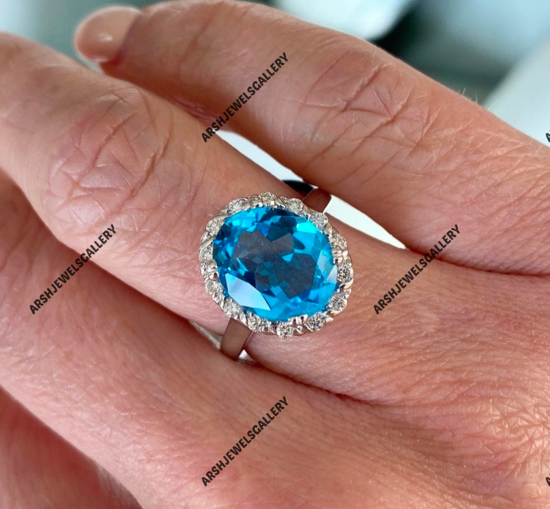 Beautiful oval cut blue topaz ring 925 sterling silver beautiful Blue topaz ring engagement ring wedding ring